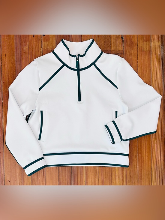 Addison Bay Tops - Addison Bay Scuba Light Bainbridge Quarter Zip Sweatshirt, White/Green, Small